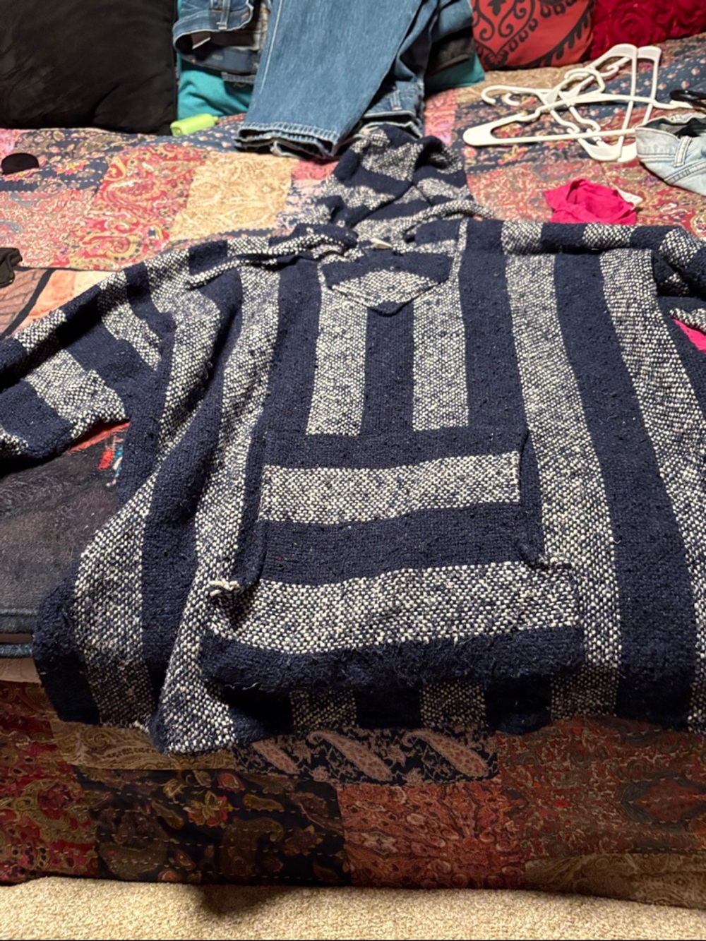 Striped Navy and Cream Crewneck Hoodie